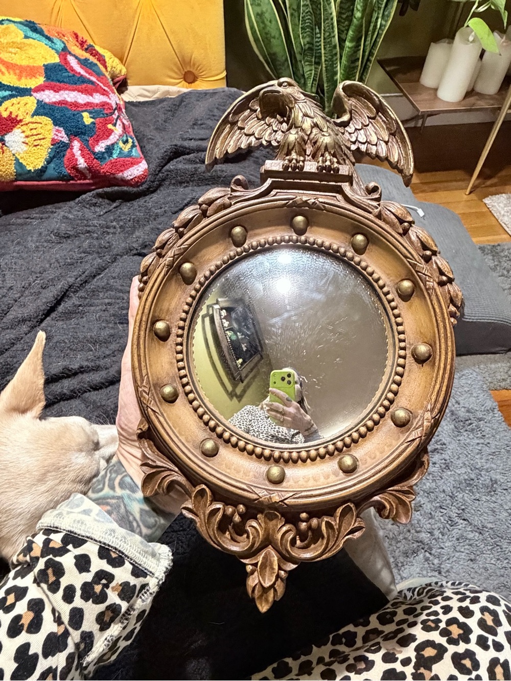 Vintage Gold Eagle Convex Wall Mirror
